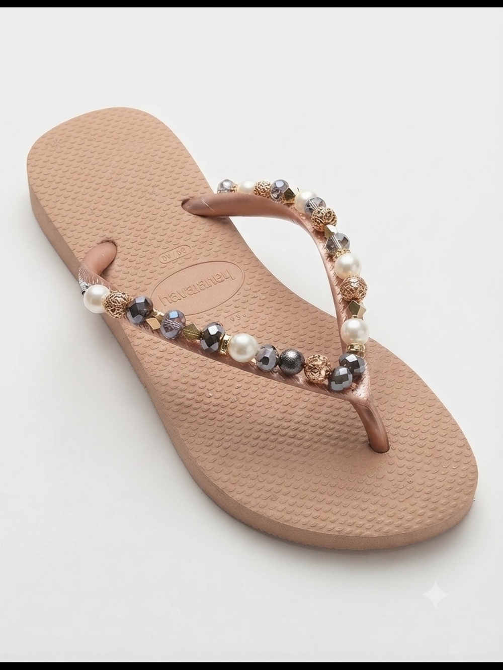 Havaianas Gold Beaded Pearl Flip Flops